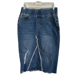BE-GIRL Midi Denim Jean Elastic Waistband Skirt